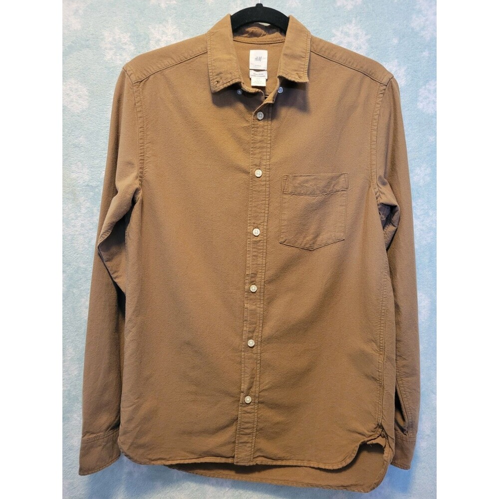 H&M LOGG Regular Fit Button Up Shirt Small Brown Long Sleeve Preppy Classic